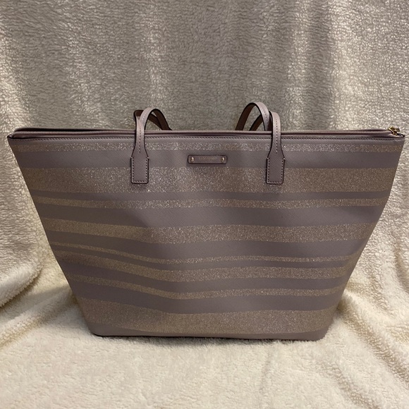 kate spade Handbags - Kate Spade Haven Lane Hana Tote Glitter Stripe Neutral Handbag Large